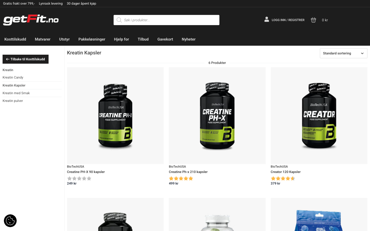Produktoversikt for BioTechUSA Creatine PH-X kapsler hos getfit.no
