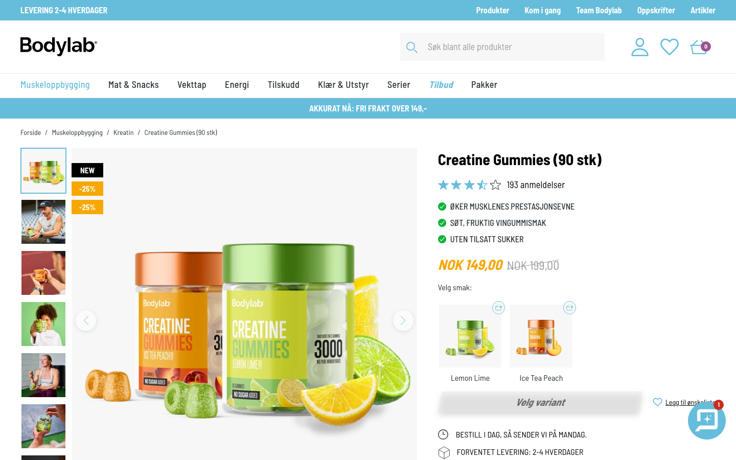 Bodylab Creatine Gummies 90 stk produktside med kundevurdering