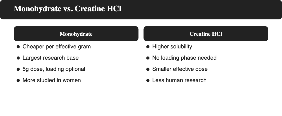Comparison of creatine monohydrate versus creatine HCl for women