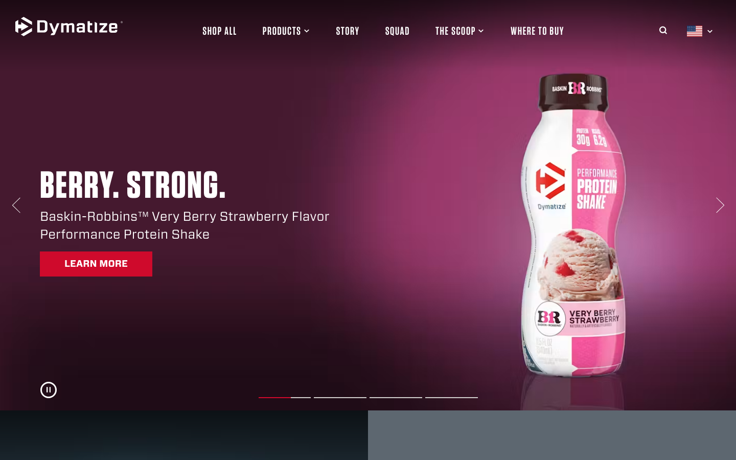 Homepage van Dymatize, merk achter Super Mass Gainer