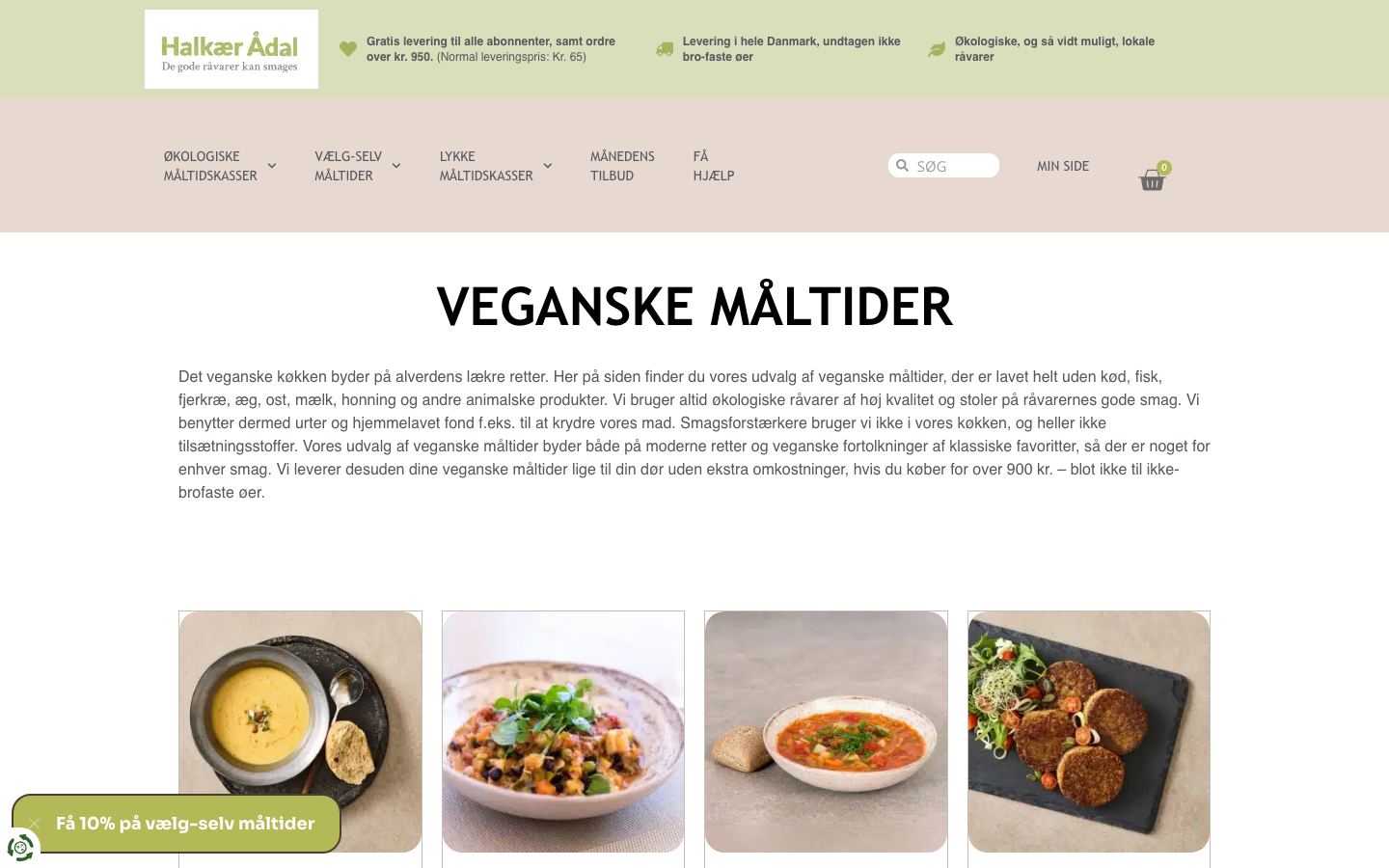 Halkær Ådals kategori for veganske måltider i webshoppen
