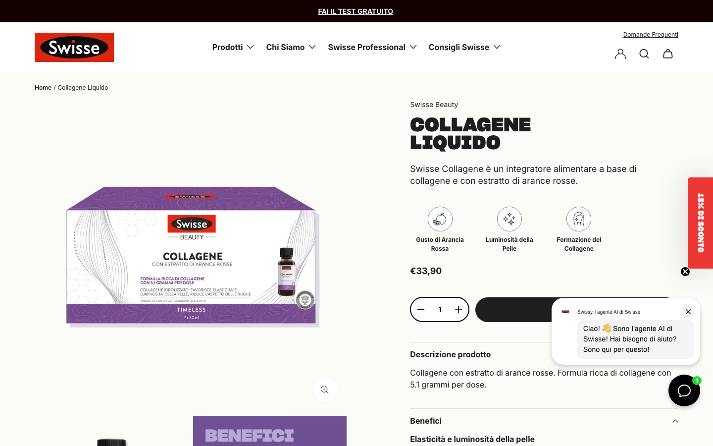 Pagina prodotto Swisse Collagene Liquido su it.swisse.com