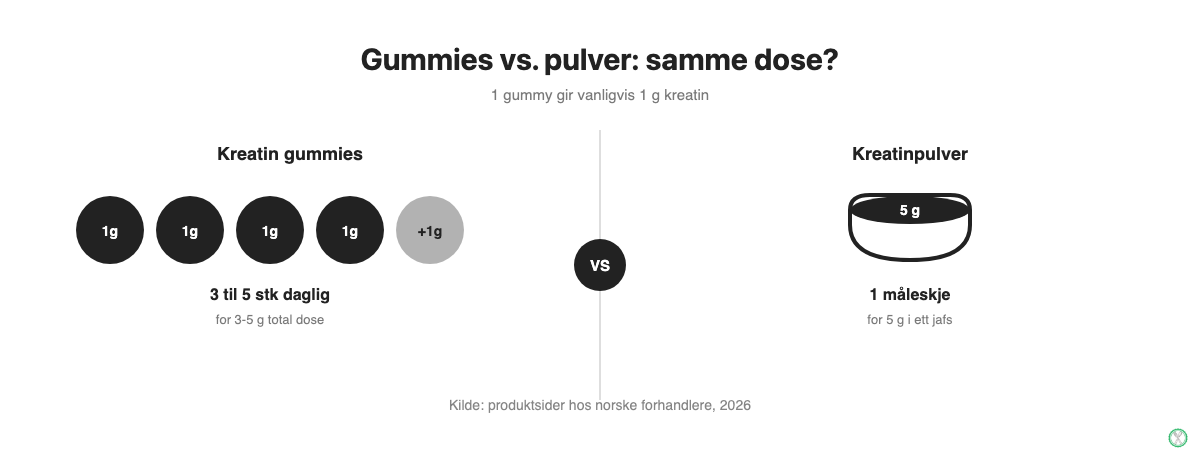Kreatin gummies vs pulver: hvor mange gummies trengs for full dose