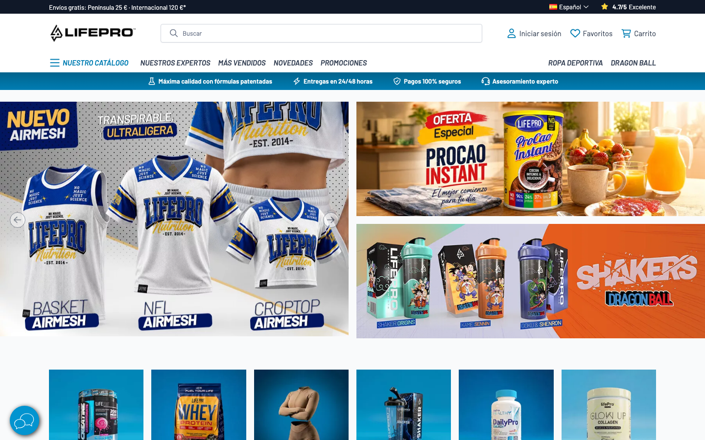 Captura de pantalla de la página de inicio de lifepronutrition.com