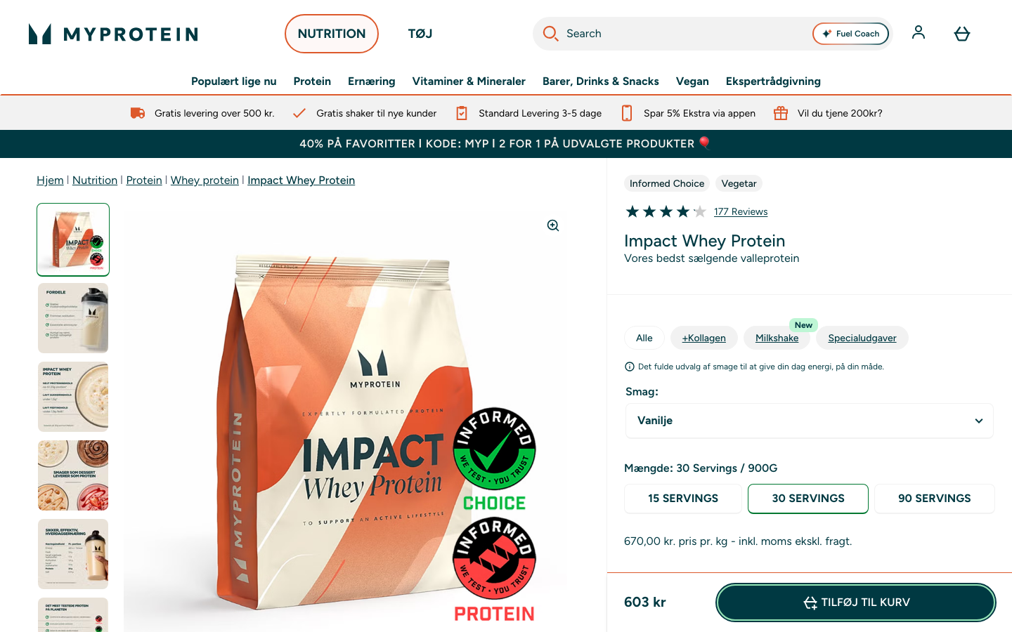 MyProtein Impact Whey Protein på den danske produktside