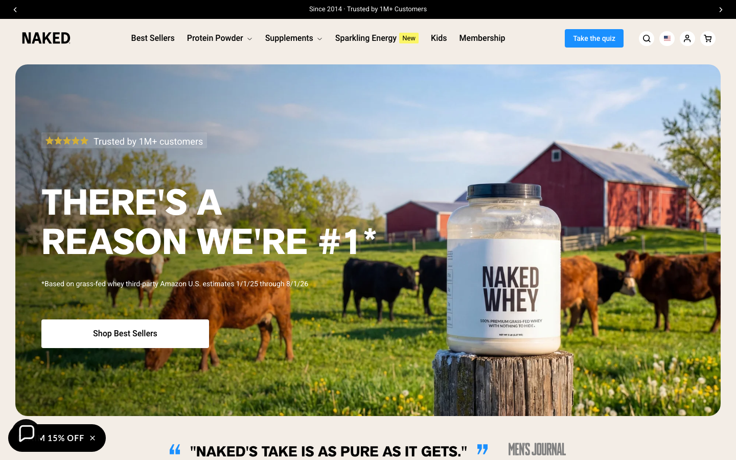 Naked Nutrition brand homepage showing its clean-label product lineup