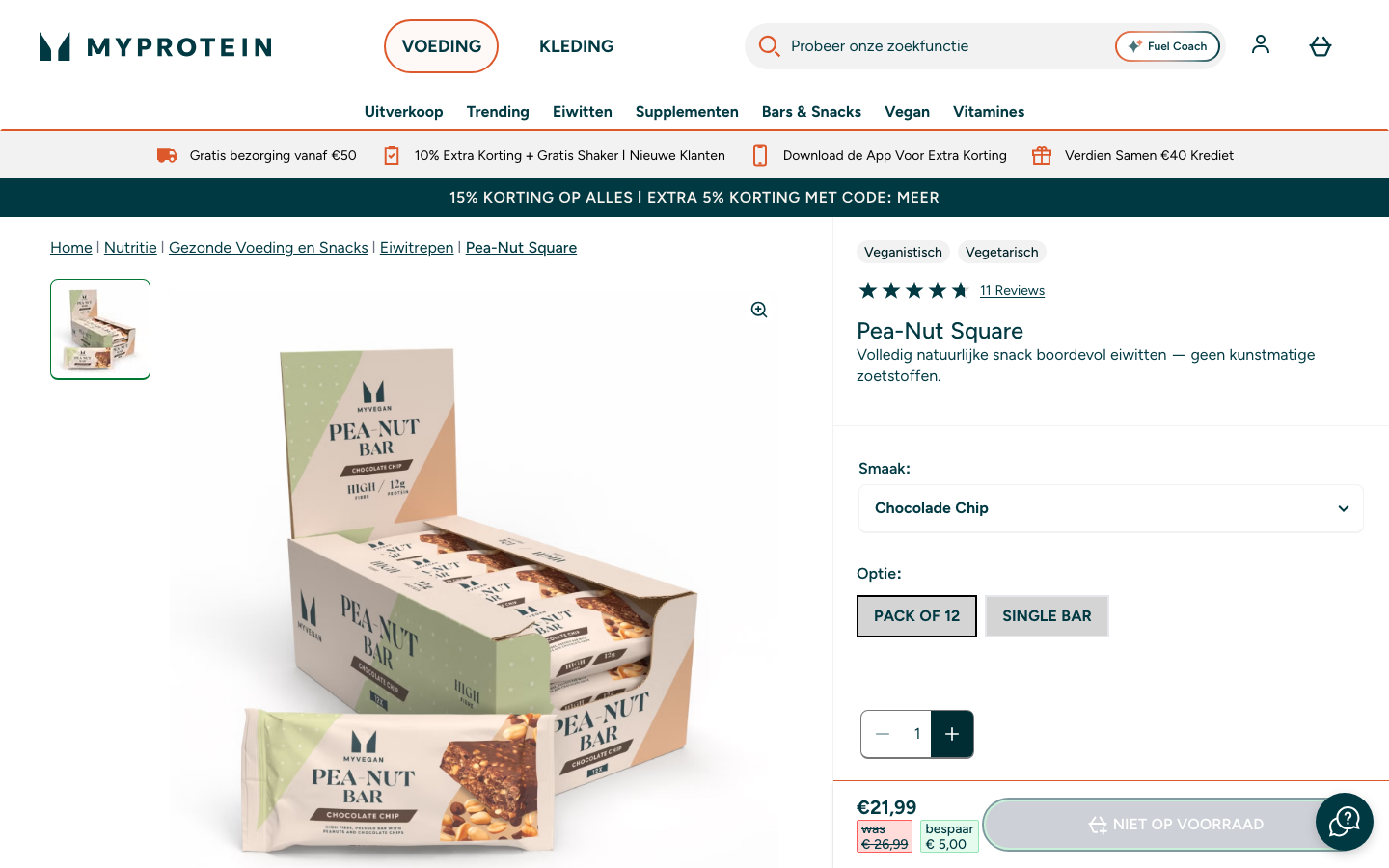 MyProtein Pea-Nut Bar productpagina, glutenvrije eiwitreep
