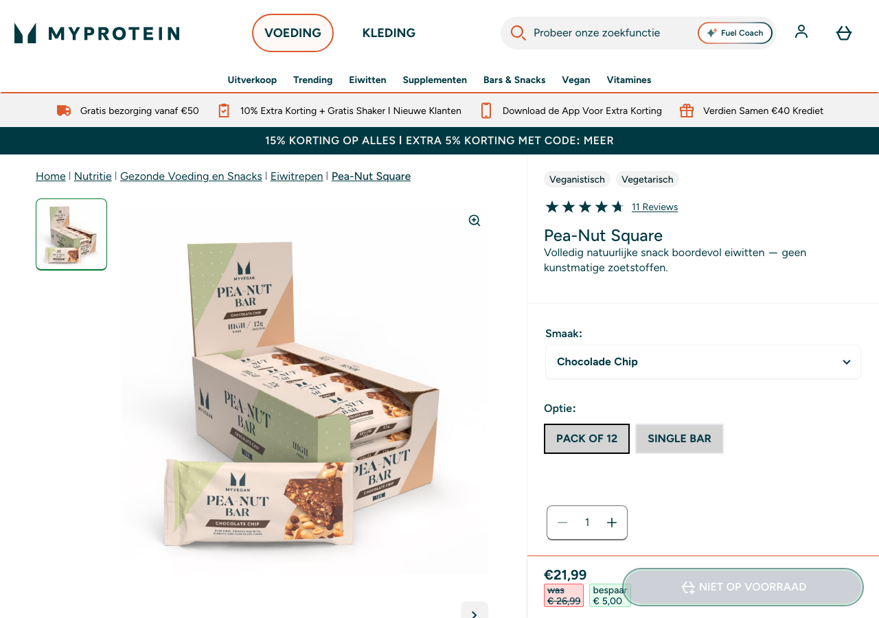 MyProtein Pea-Nut Square vegan eiwitreep productpagina