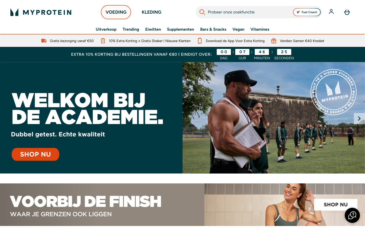 Homepage van nl.myprotein.com, de Nederlandse webshop van MyProtein