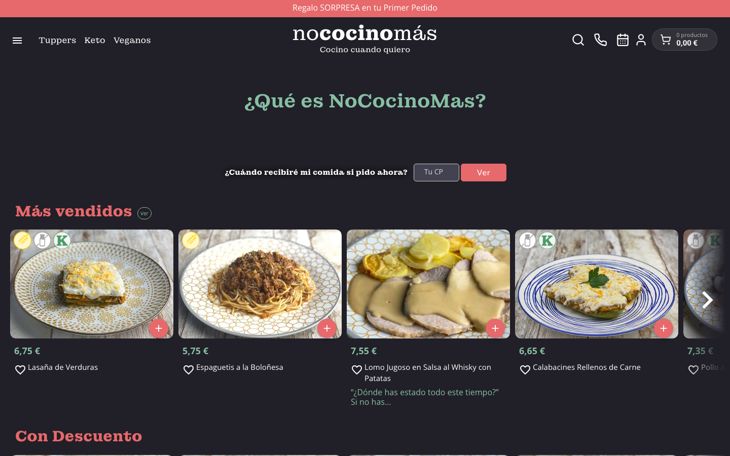 Página de inicio de NoCocinoMas, comida casera a domicilio