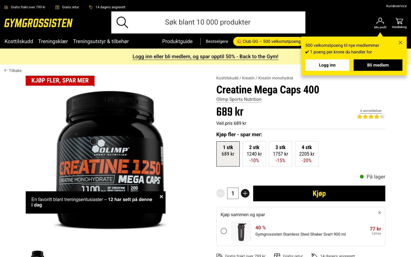 Produktside for Olimp Creatine Mega Caps 400 hos Gymgrossisten.no