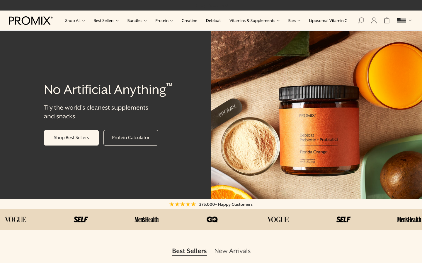 Promix Nutrition homepage showing its whey protein isolate product
