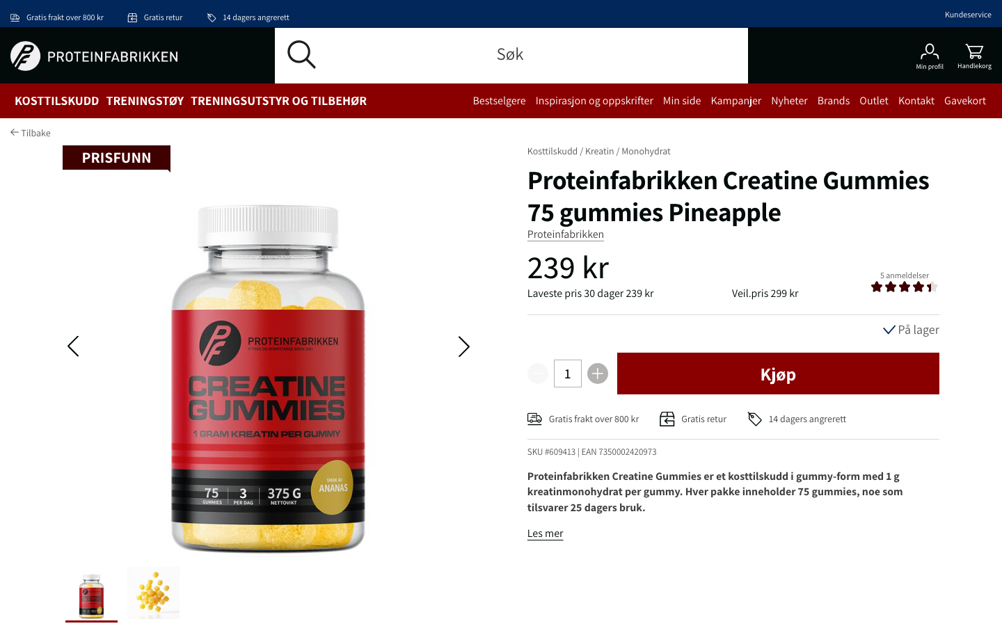 Proteinfabrikken Creatine Gummies 75 stk ananas produktside