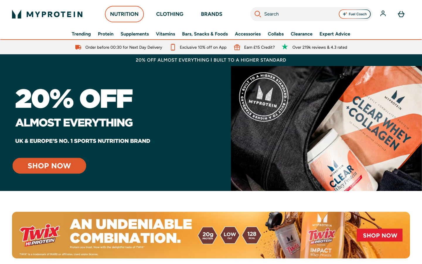 MyProtein website homepage