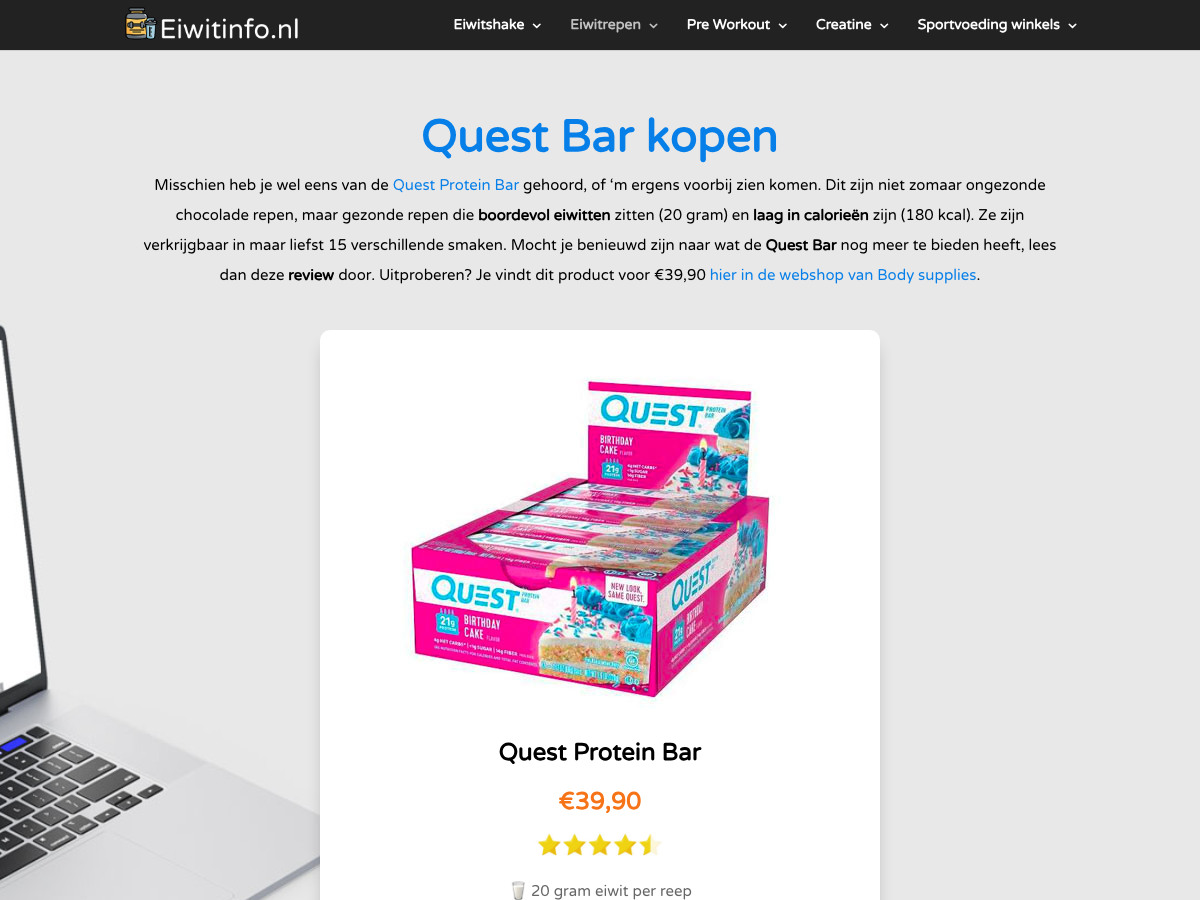 Productpagina van Quest Bar eiwitreep bij een Nederlandse retailer