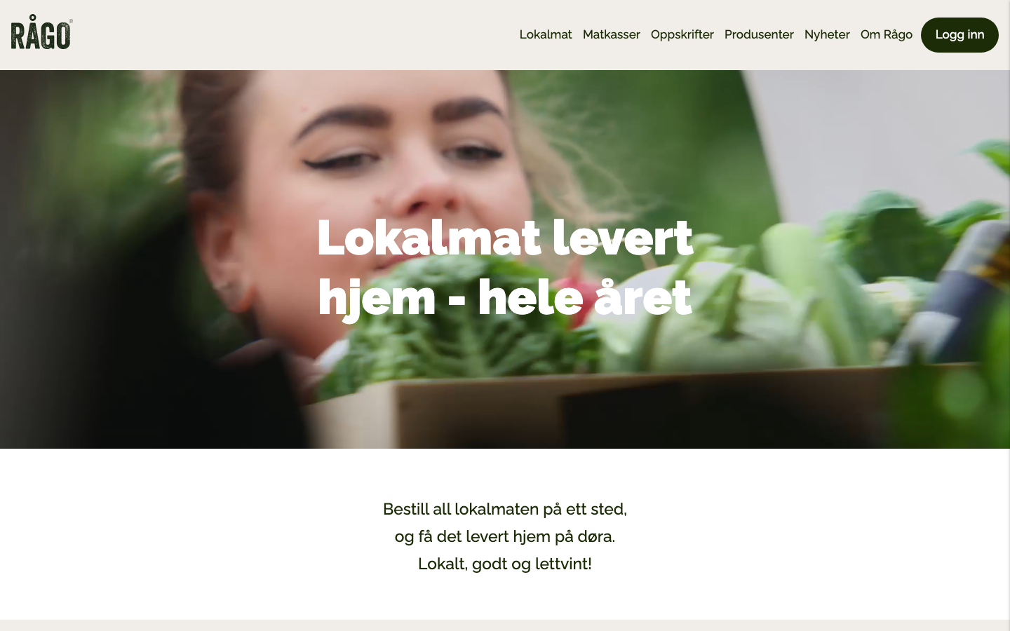 Skjermbilde av forsiden til raago.no, lokalmat levert hjem hele året