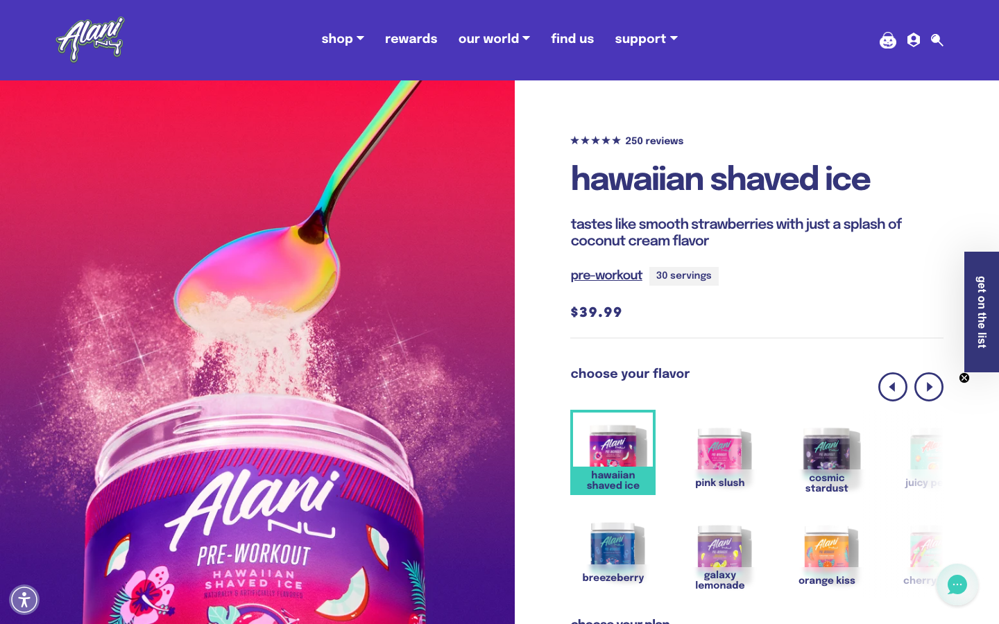 Alani Nu pre-workout product page