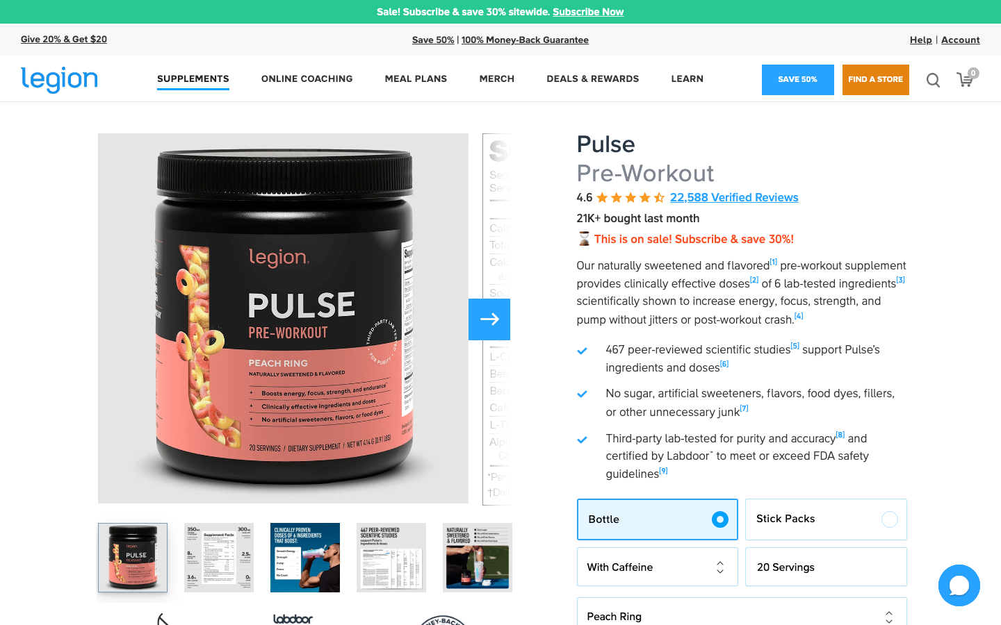 Legion Pulse pre-workout product page
