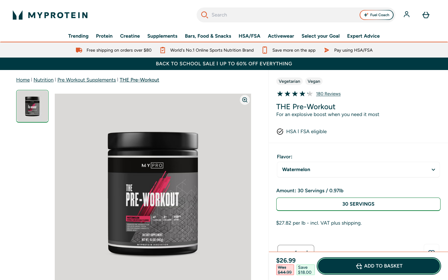 MyProtein THE Pre-Workout product page