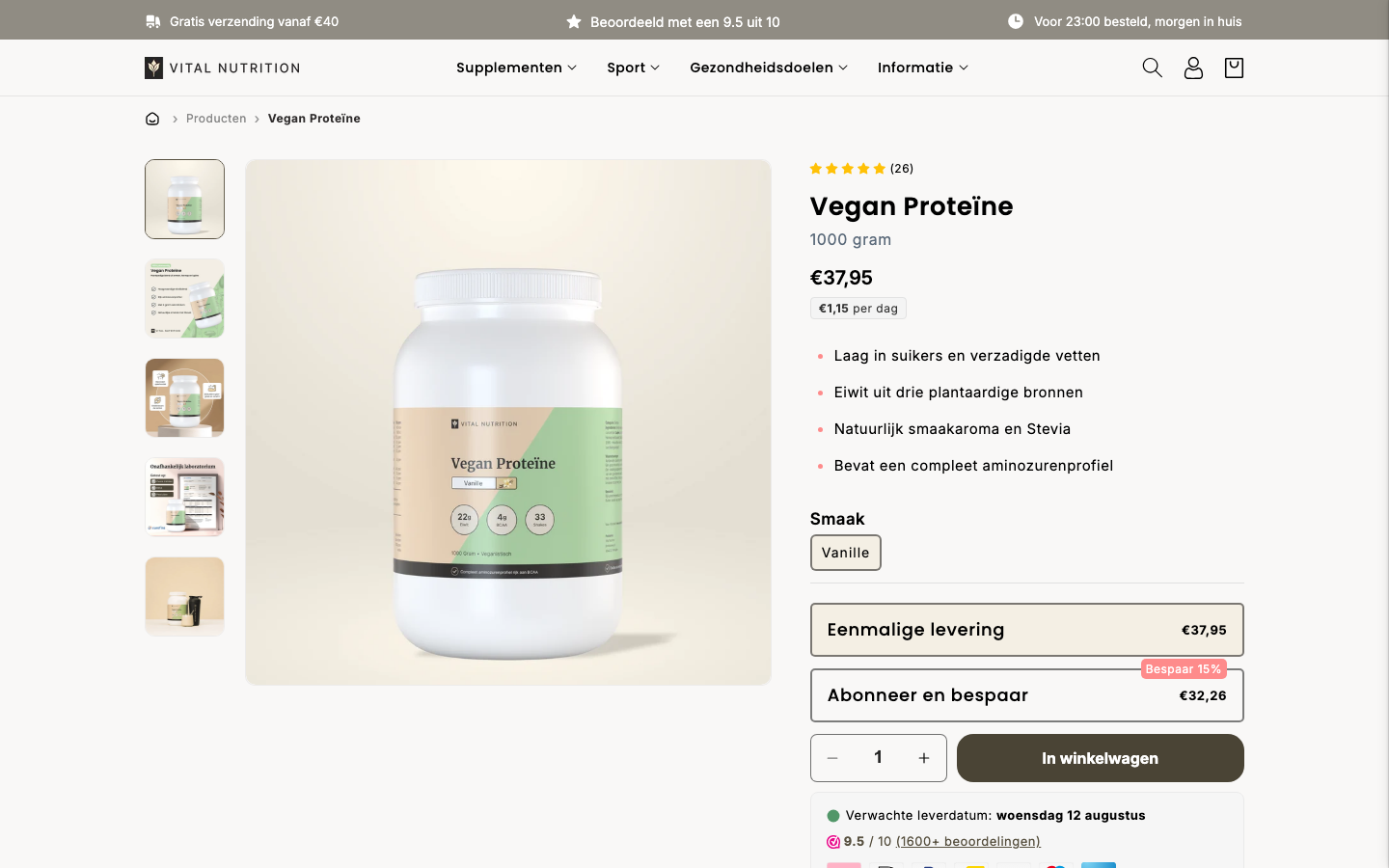 Productpagina van Vital Nutrition Vegan Proteine op vitalnutrition.nl