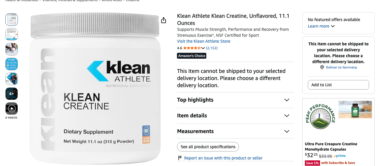 Klean Athlete Klean Creatine product listing