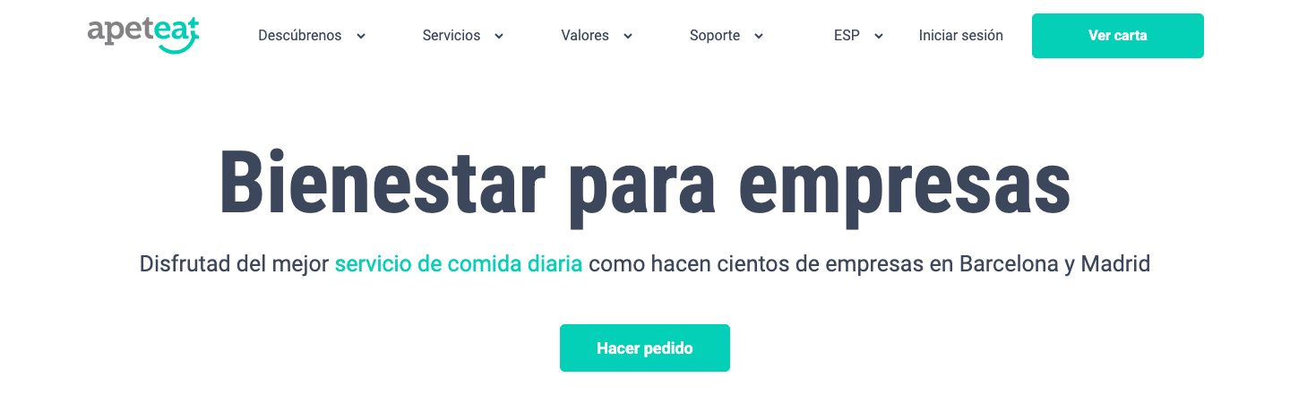 Página de inicio de ApetEat, comida a domicilio en Madrid y Barcelona