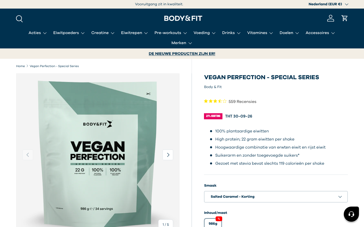 Productpagina van Body&Fit Vegan Perfection op bodyandfit.com