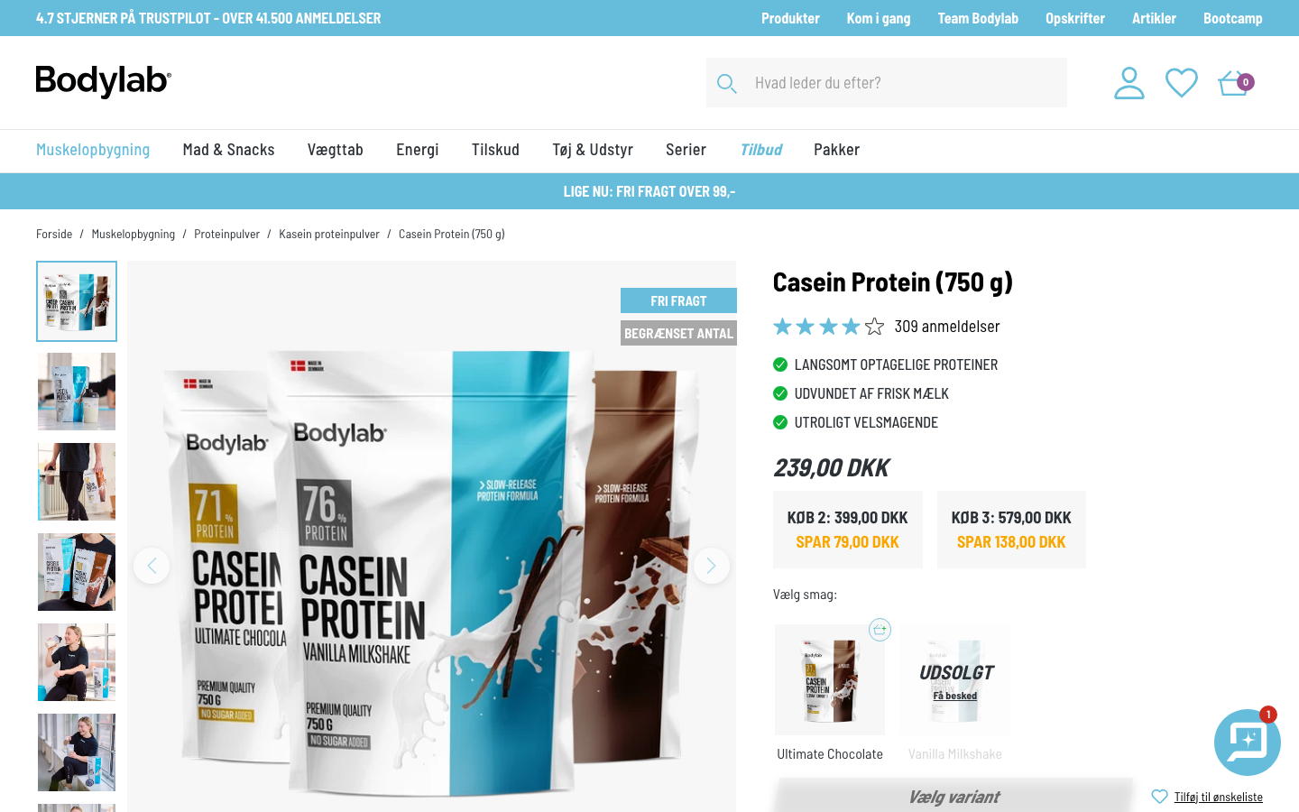 Bodylab Casein Protein 750 g produktside