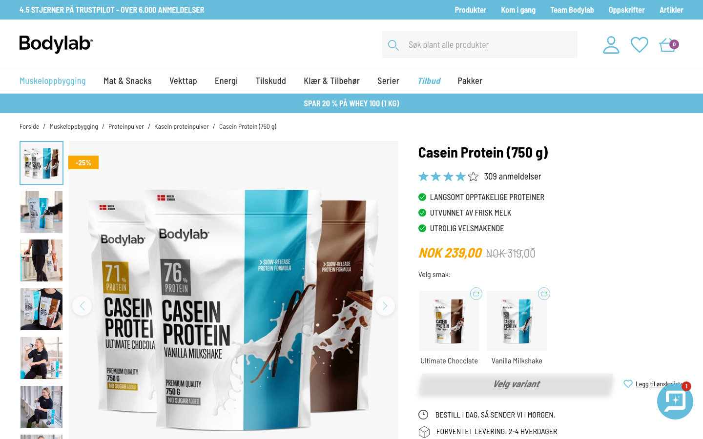 Bodylab Casein Protein 750 g produktside