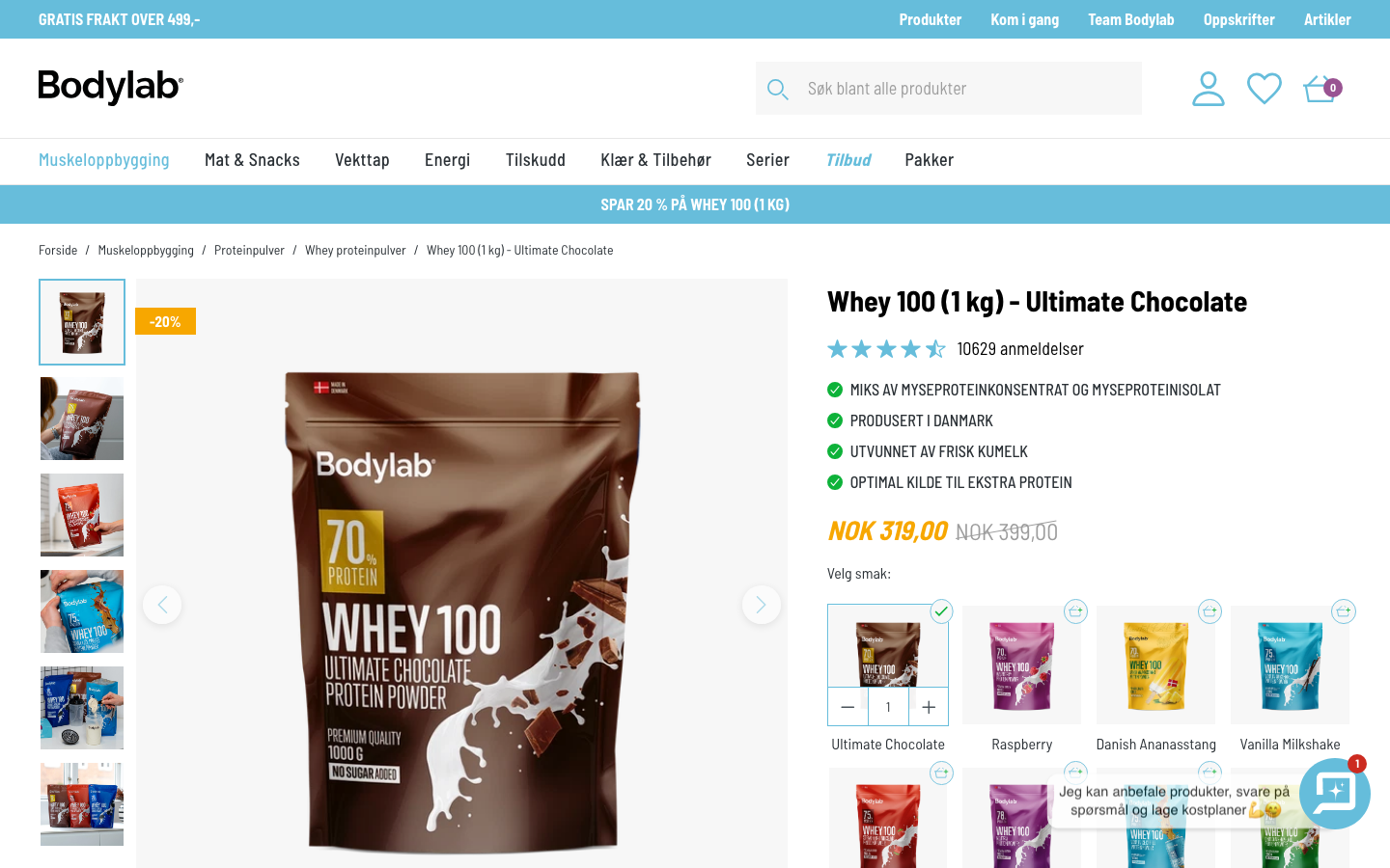 Bodylab Whey 100 Ultimate Chocolate 1 kg produktside hos Bodylab.no