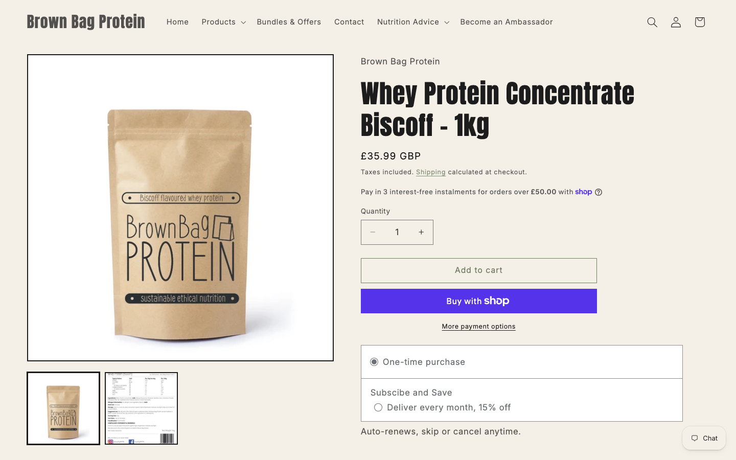 Brown Bag Protein Whey Concentrate Biscoff produktside