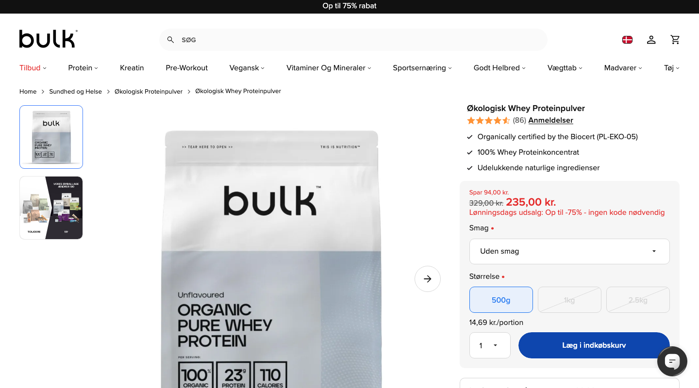 Bulk Økologisk Whey Proteinpulver produktside
