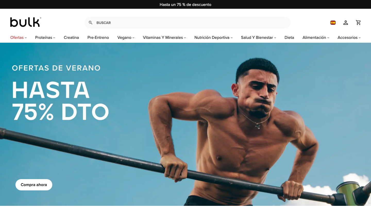 Página de inicio de Bulk.com en España