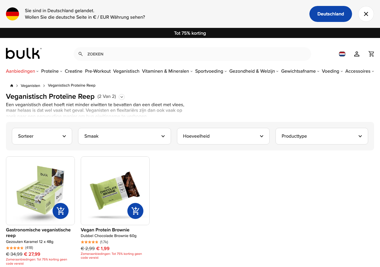 Bulk veganistische proteïne repen categoriepagina