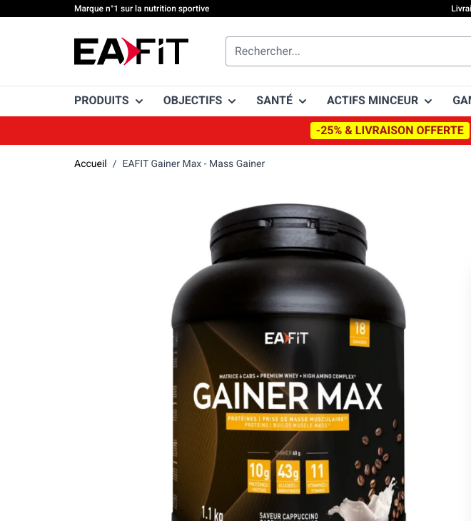 Gainer Max EAFIT, page produit