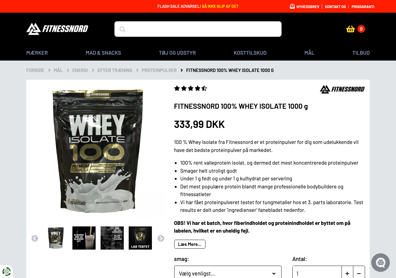 Produktside for Fitnessnord 100% Whey Isolate 1000 g på fitnessnord.com med pris og produktbeskrivelse