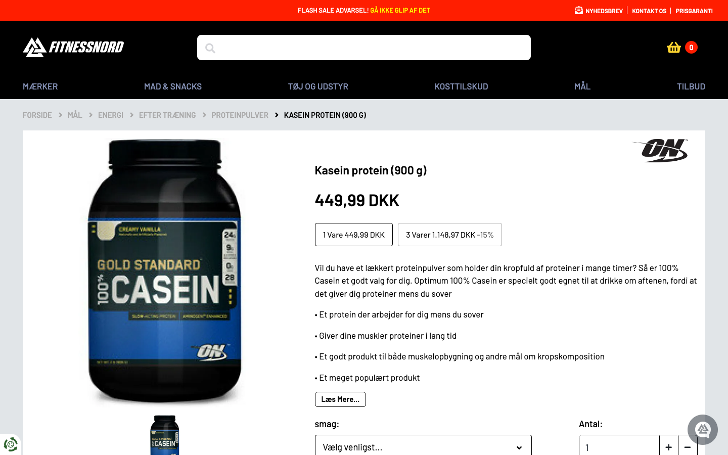 Optimum Nutrition Gold Standard 100% Casein 900 g produktside hos FitnessNord