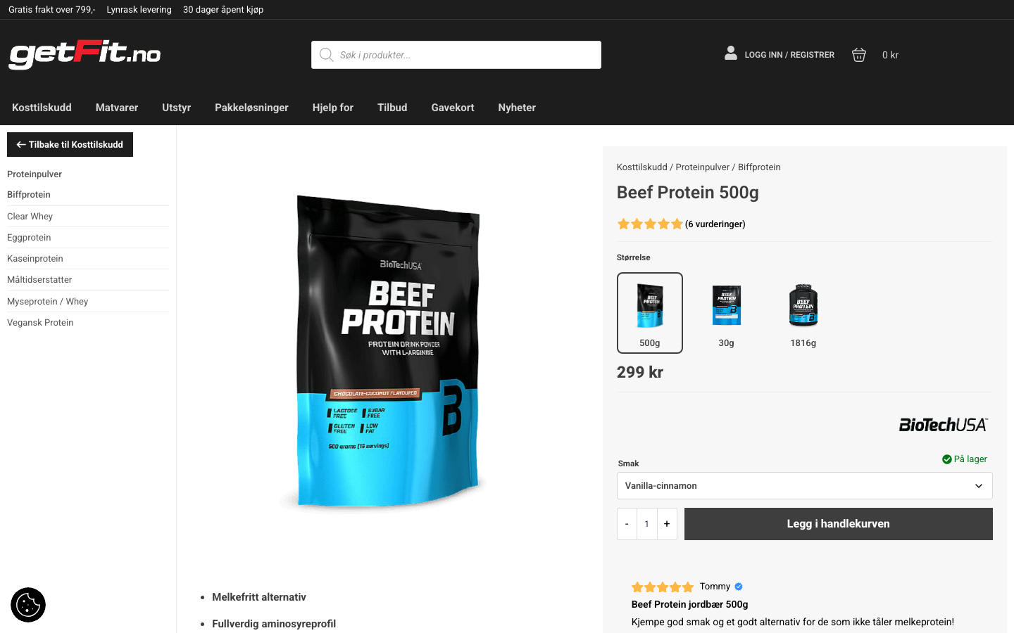 BioTechUSA Beef Protein 500g produktside hos getFit.no