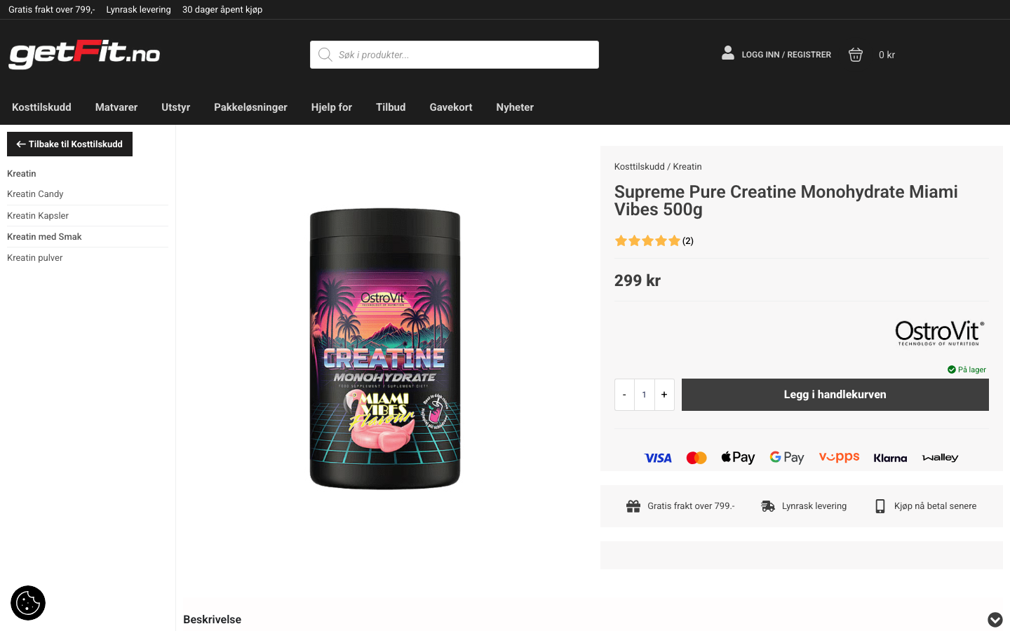 Skjermbilde av Ostrovit Supreme Pure Creatine Monohydrate Miami Vibes hos getFit.no