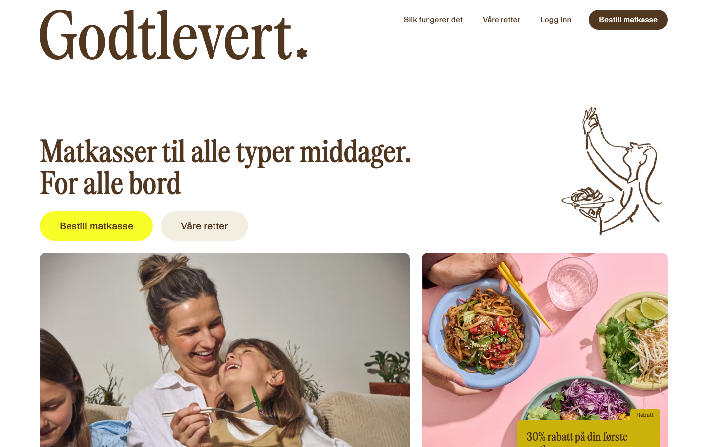 Skjermbilde av Godtlevert sin forside, tidligere Adams Matkasse