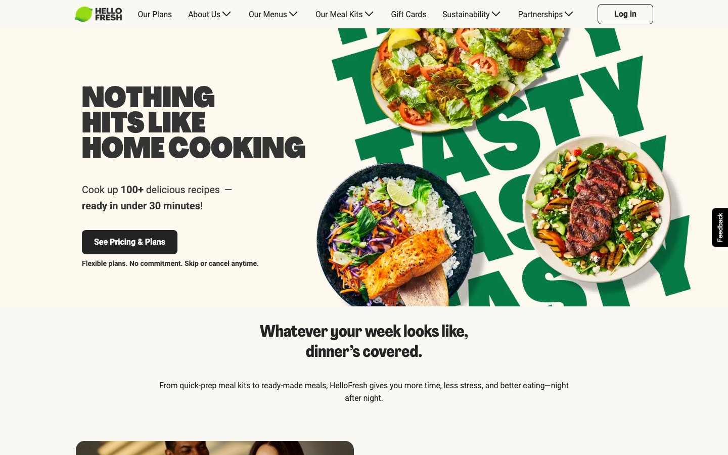 HelloFresh homepage showing its meal kit and ready-made meal offerings