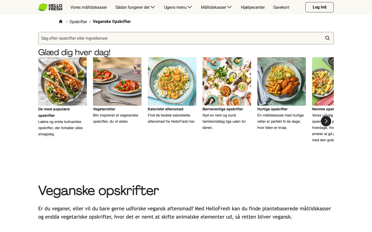HelloFreshs samling af veganske opskrifter i opskriftsarkivet