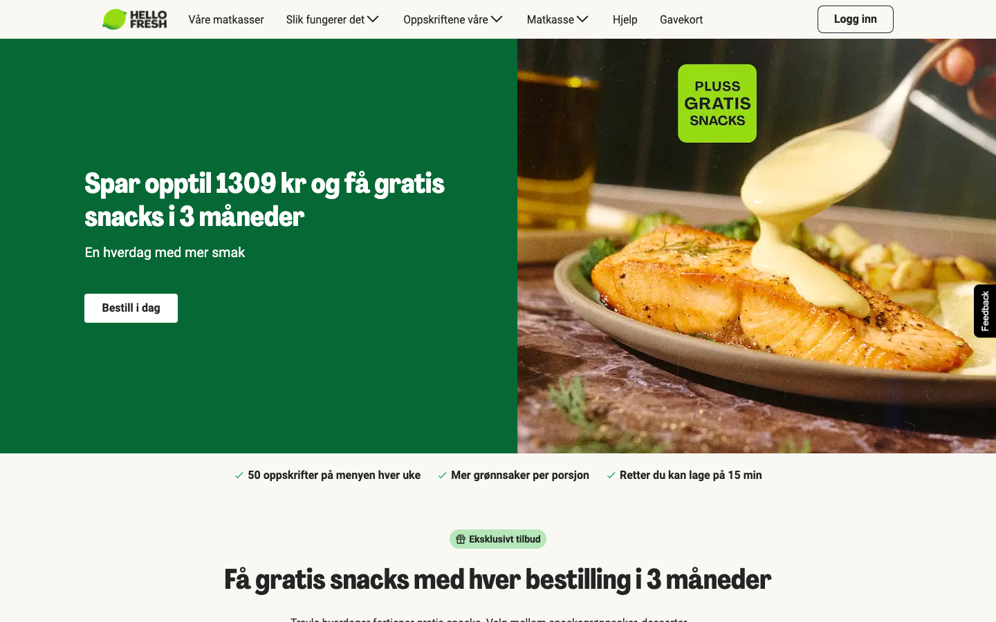 Skjermbilde av HelloFresh Norge sin forside
