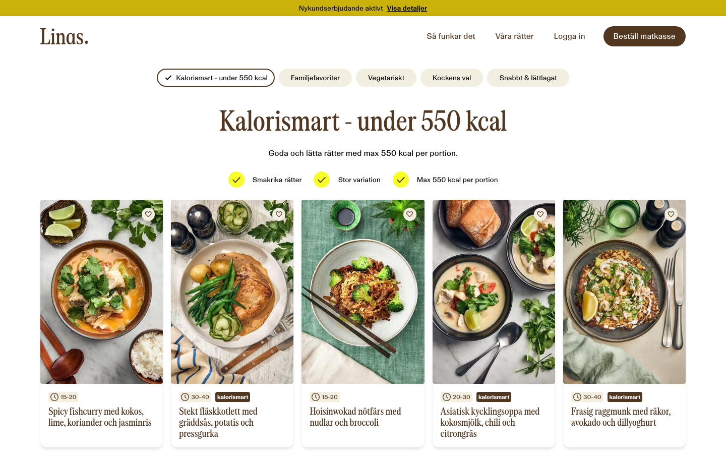 Linas Matkasse Kalorismart, max 550 kcal per portion, smakrika och lätta rätter