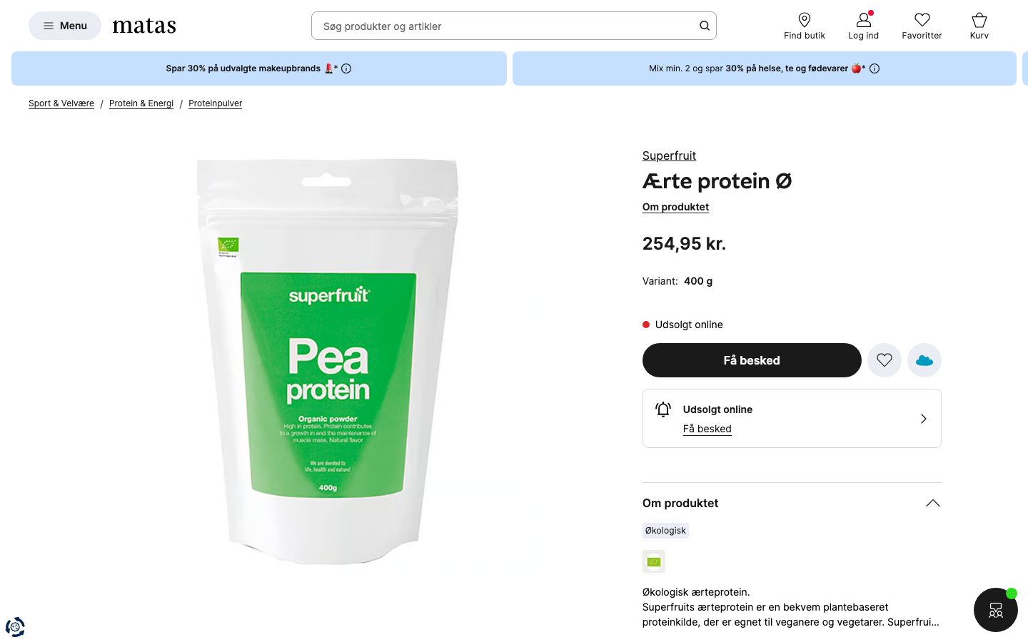 Superfruit Ærte Protein Økologisk produktside