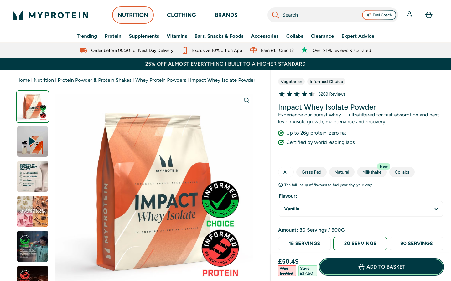 MyProtein Impact Whey Isolate productpagina