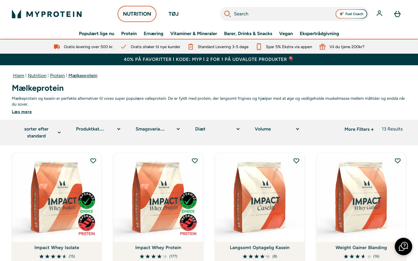 MyProtein mælkeprotein og kasein produktoversigt