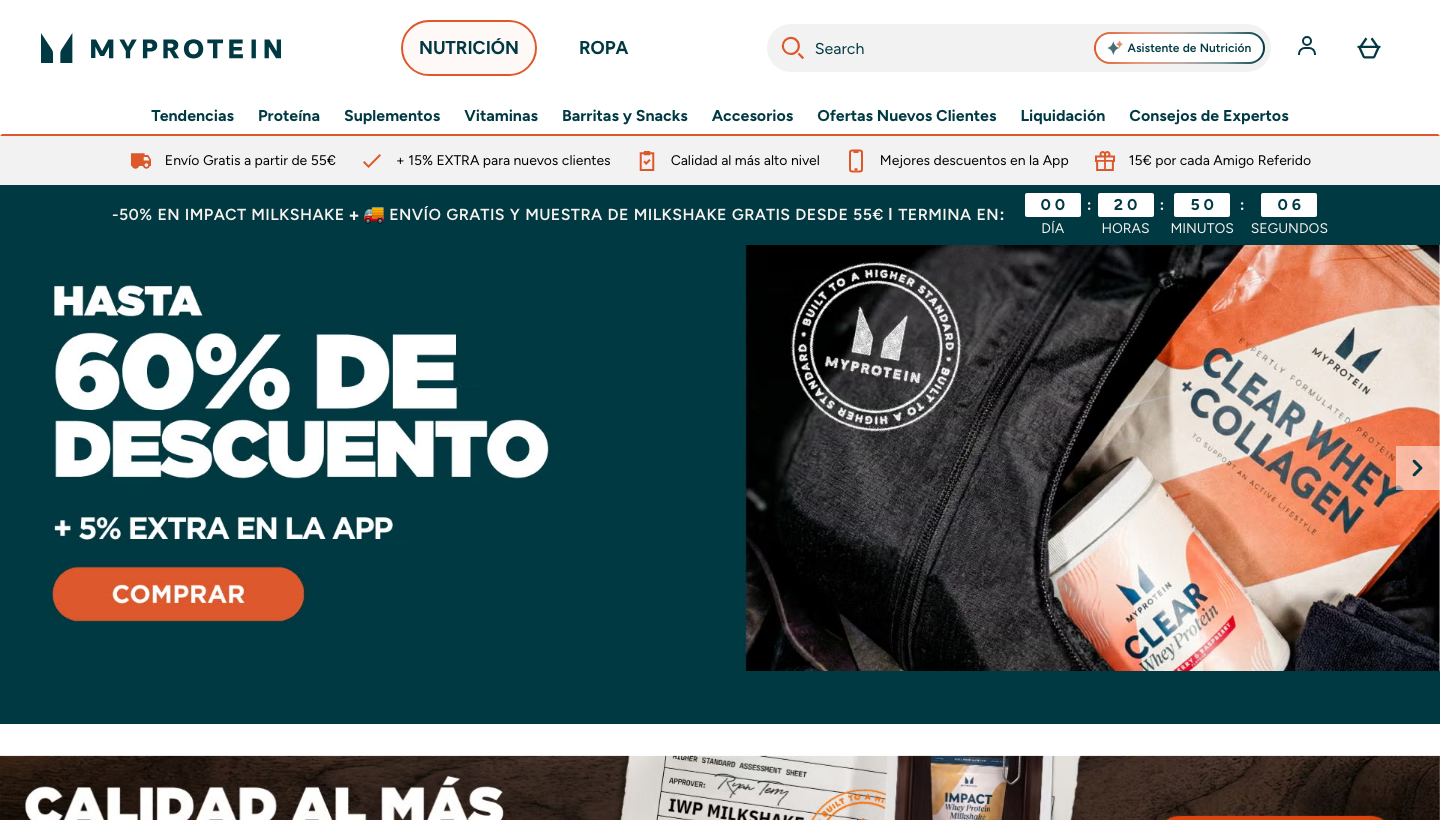 Página de inicio de MyProtein España