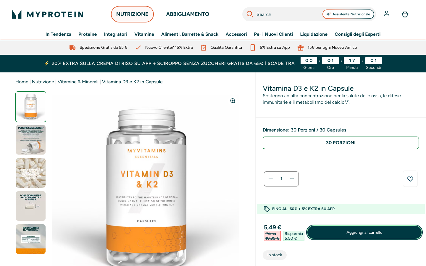 Scheda prodotto MyProtein Vitamina D3 e K2 in Capsule sul sito ufficiale myprotein.it