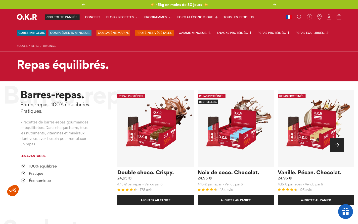Gamme de repas complets Feed. devenue O.K.R., disponible en livraison directe en France
